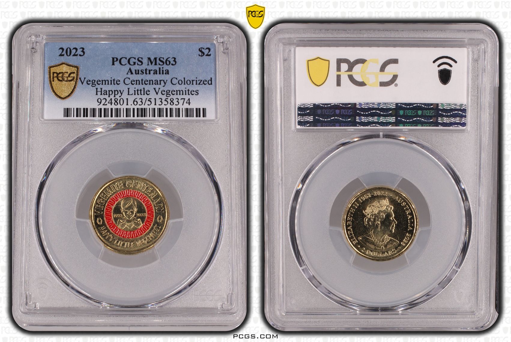 Vegemite Centenary Colorized Happy Little Vegemites, Two Dollar, 2023, PCGS MS63