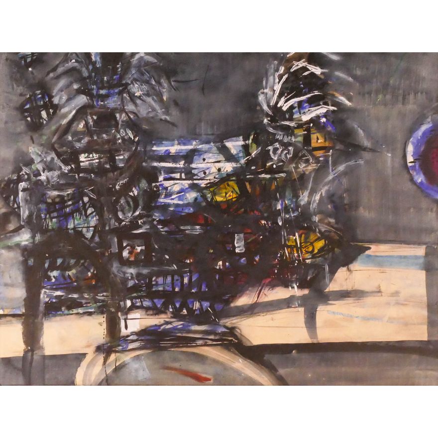 Robin Philipson ''Cockfight'' 1963 Mixed Media
