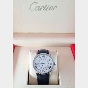 MENS CARTIER - BLACK LEATHER BAND - AUTOMATIC MOVEMENT 30M WATER RESISTANT - WITH DATE FUNCTION AND BOX - 51611/07