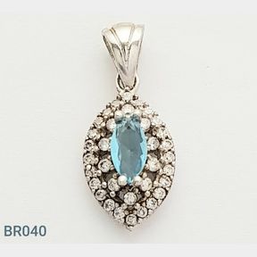 STERLING SILVER AQUA MARQUISE PENDANT WITH DOUBLE CZ'S - 51543/190