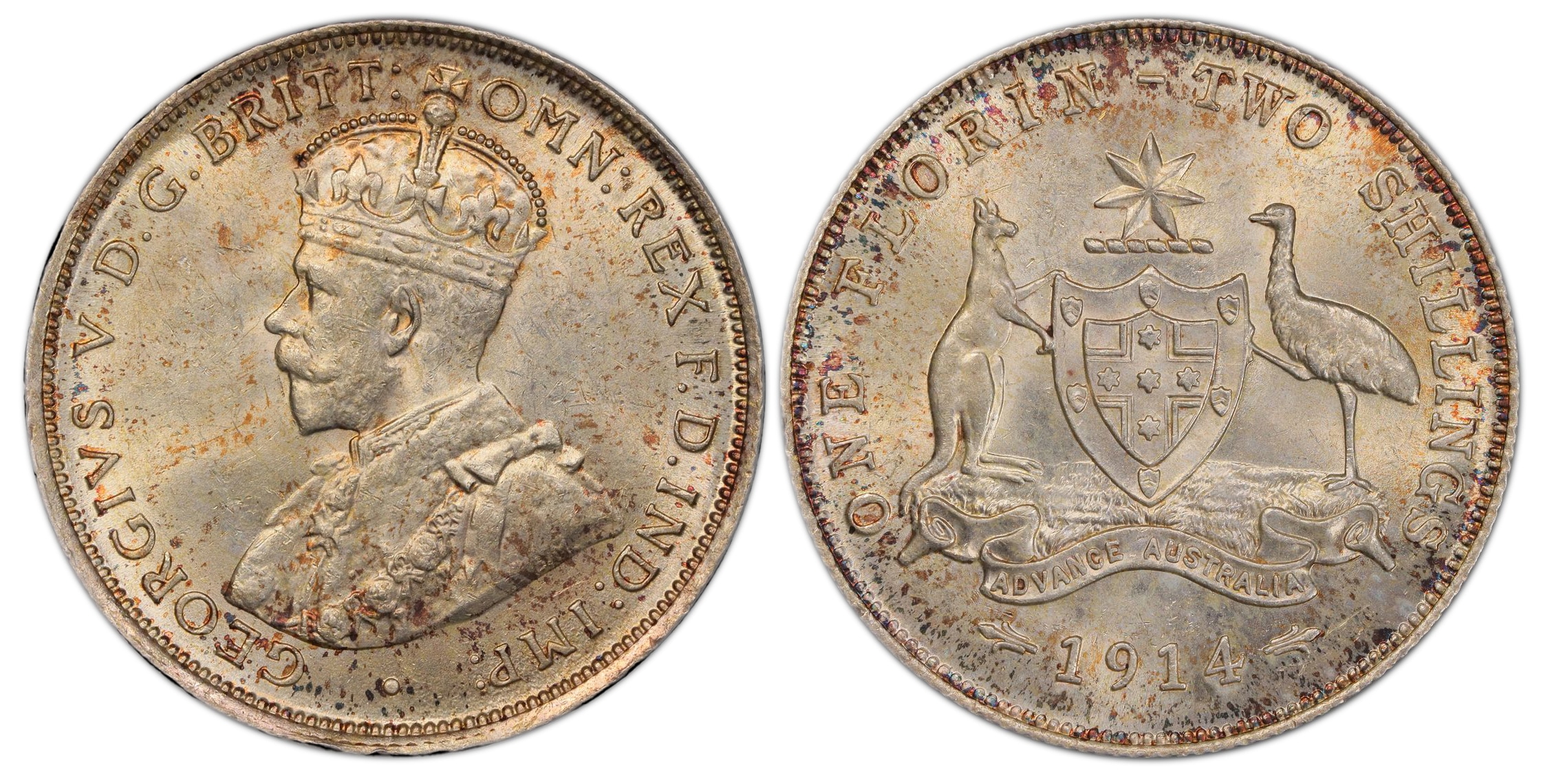 George V, Florin, 1914, PCGS MS63