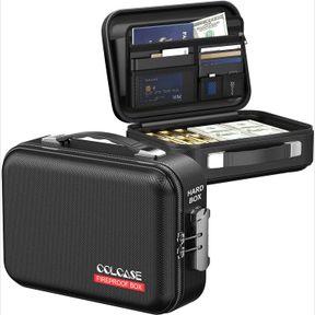 COLCASE FIREPROOF MONEY BOX WITH LOCK, HARD-SHELL DESIGN, FIREPROOF WATER RESISTANT PORTABLE SAFE BOX FOR CASH, A5 DOCUMENTS, PASS