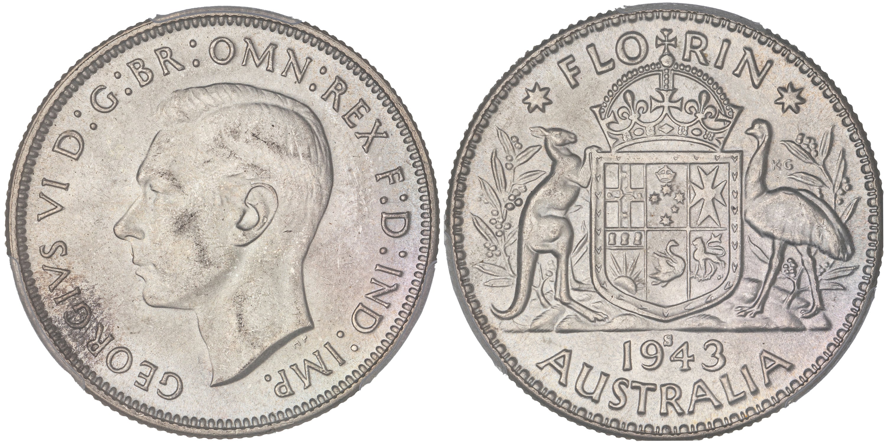 George VI, Florin, 1943-S, PCGS MS65