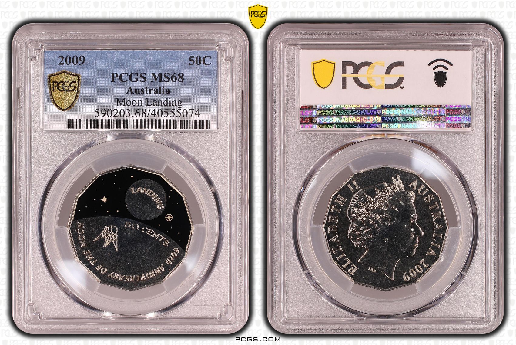 Moon Landing Colroized, Fifty Cent, 2009, PCGS MS68