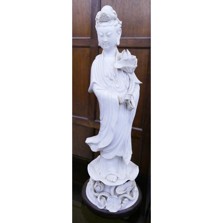 Chinese Republic Blanc de Chine Guanyin Figure on Stand- 22''