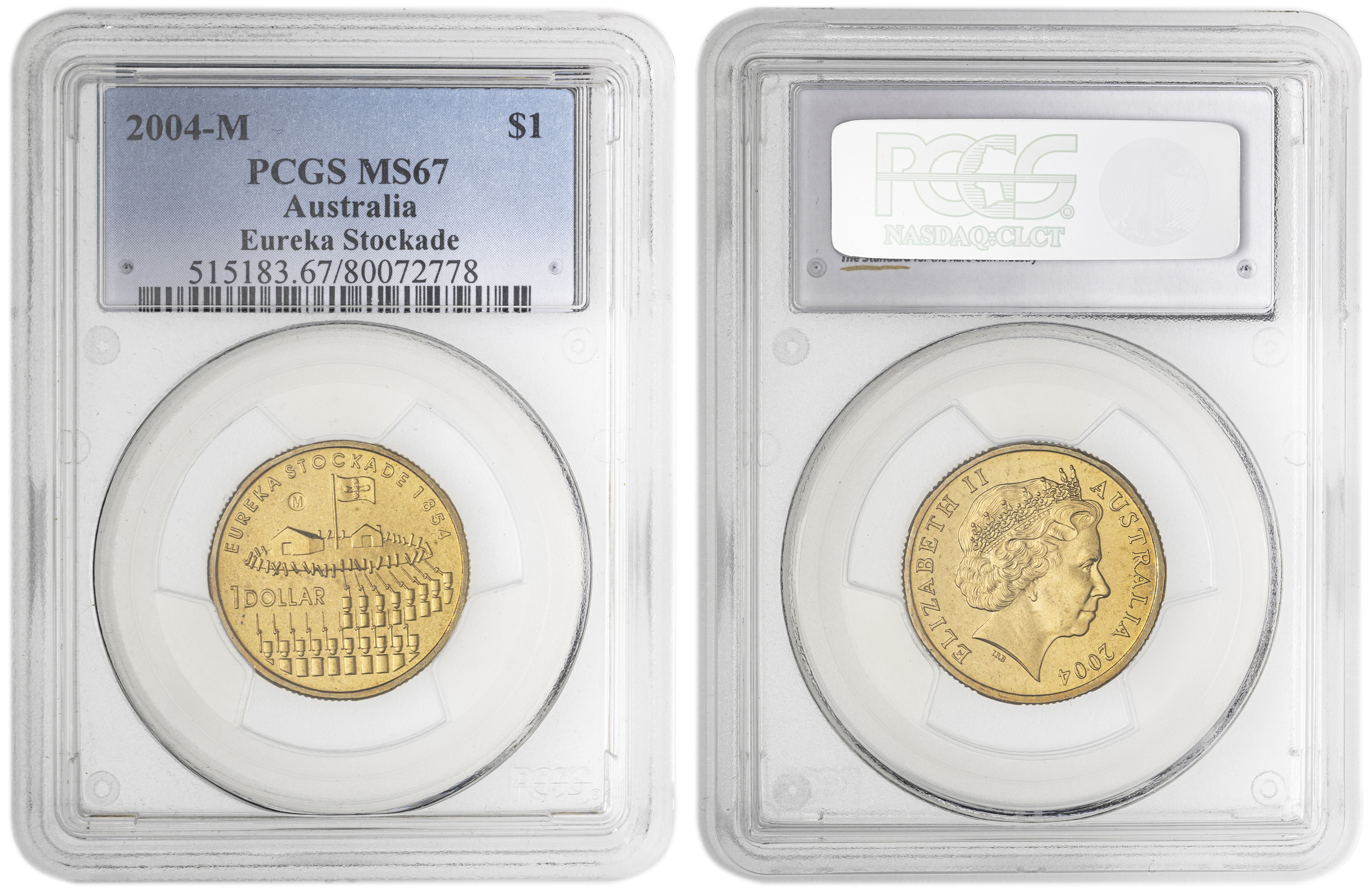 Eureka Stockade - Counterstamp , One Dollar, 2004-M, PCGS MS67