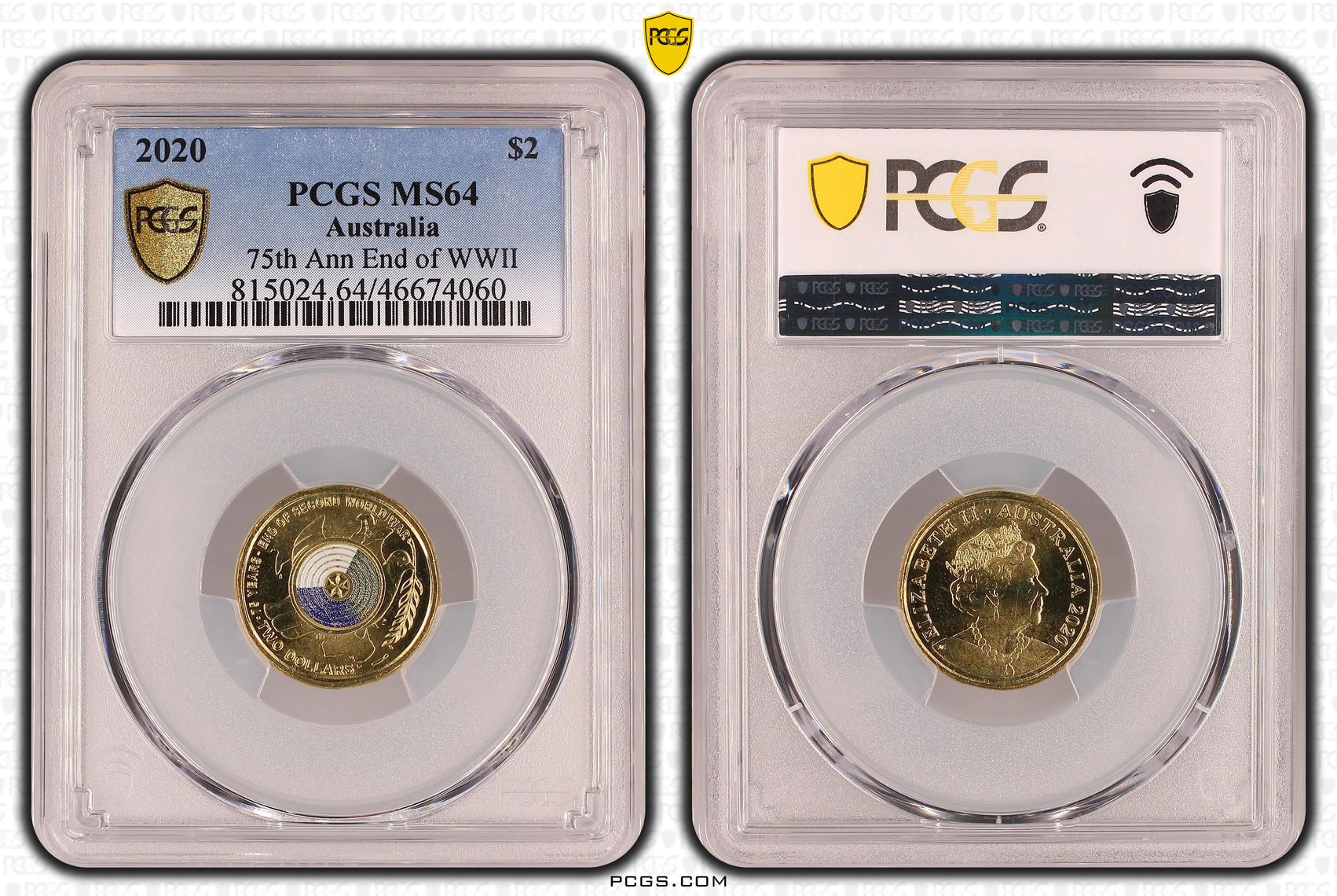 Elizabeth II, 75th Ann End of WWII, Two Dollar, 2020, PCGS MS64