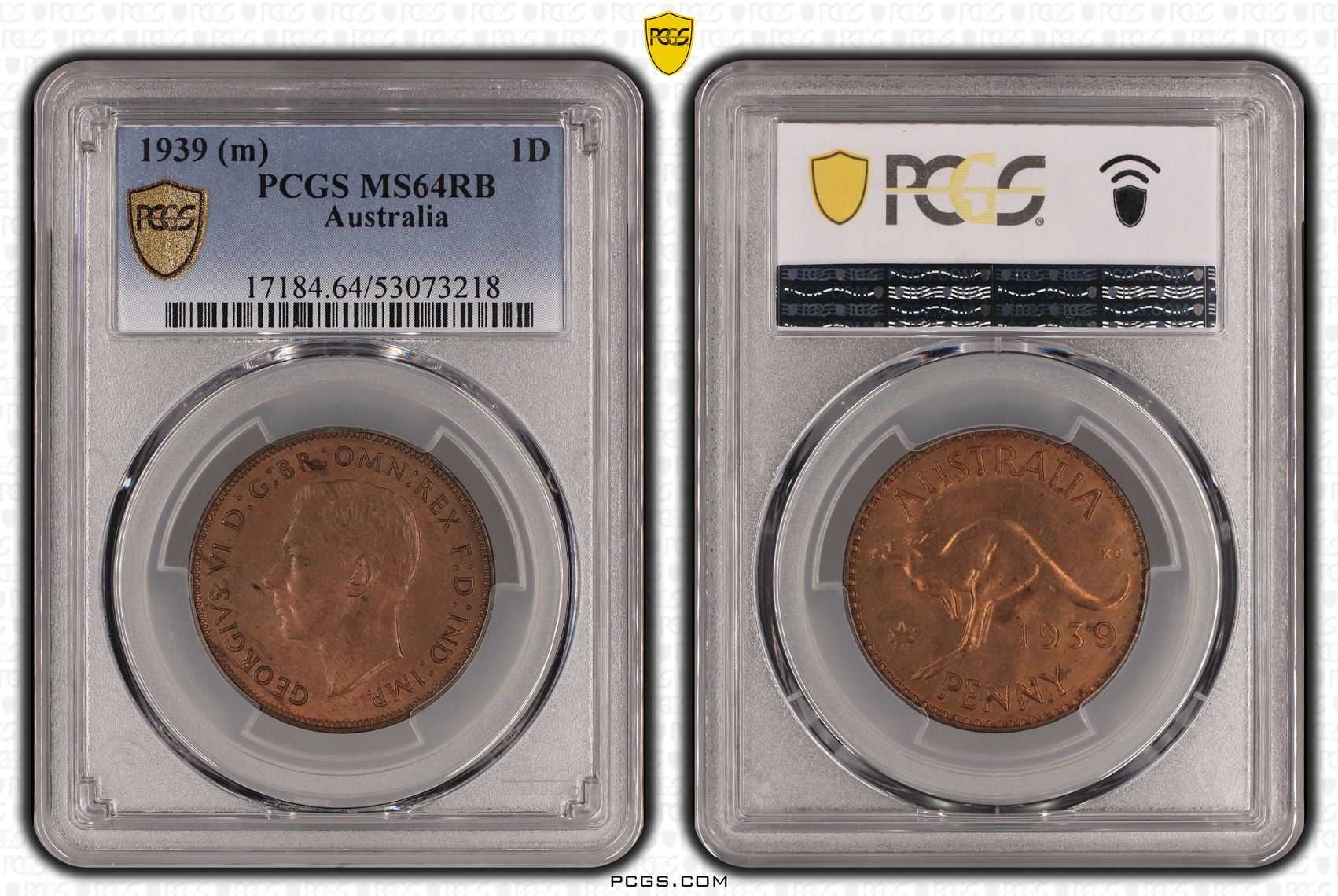 George VI, Penny, 1939, PCGS MS64RB