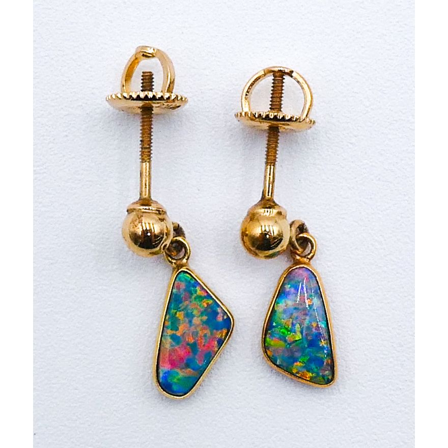 Pair 14k Opal Earrings 18mm - 1.6 Grams TW