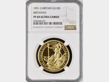 1991 ELIZABETH II BRITANNIA GOLD 1oz PROOF 100 POUND COIN PF69 UCAM