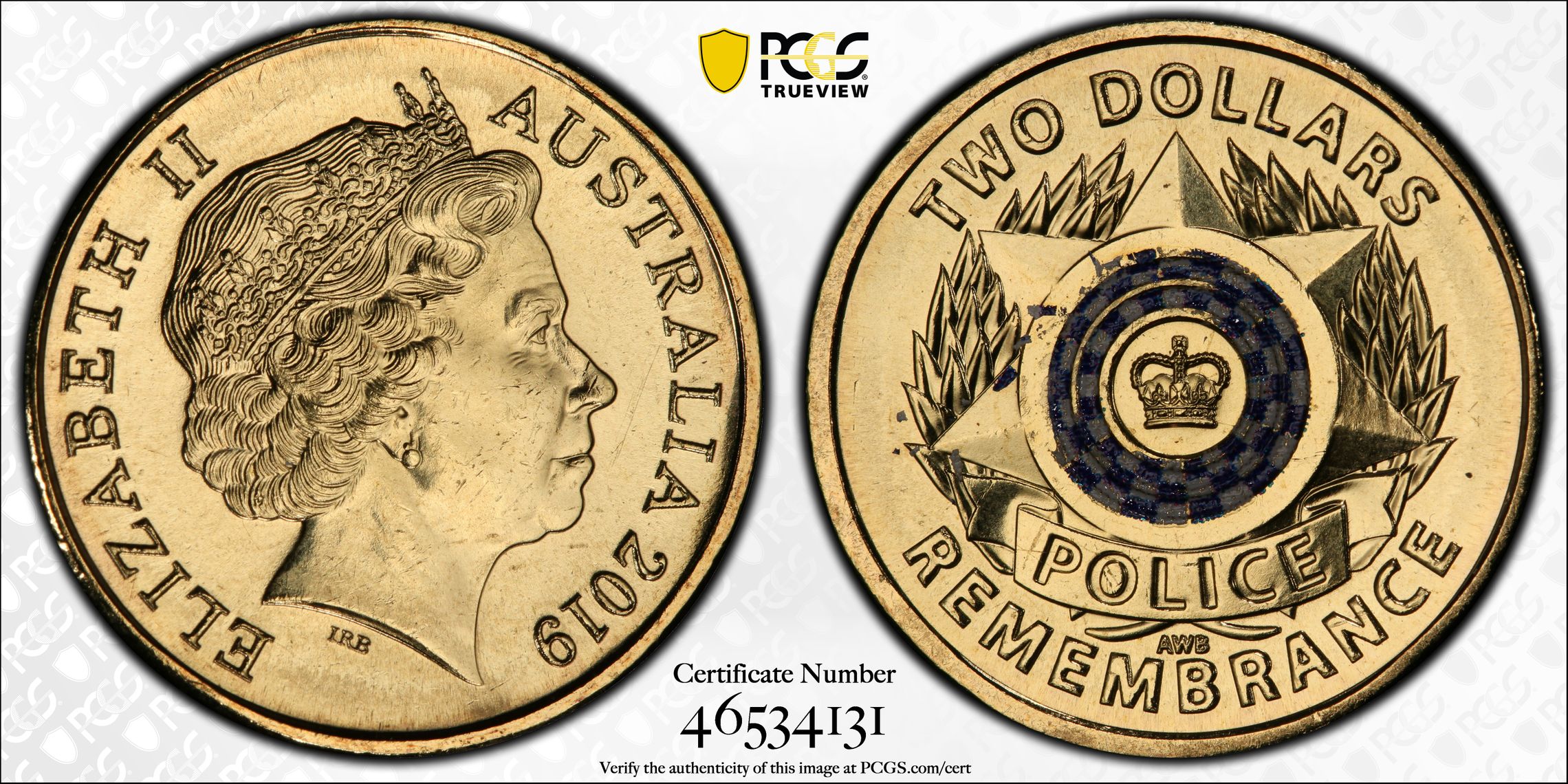 Elizabeth II, Police Remembrance, Two Dollar, 2019, PCGS MS65