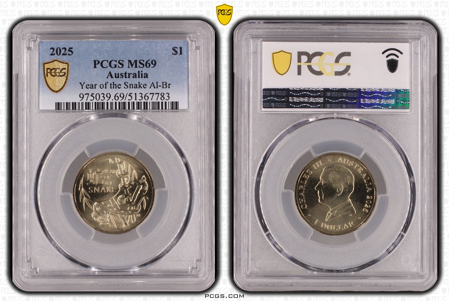 Year of the Snake Al-Br, POP 6/0, One Dollar, 2025, PCGS MS69