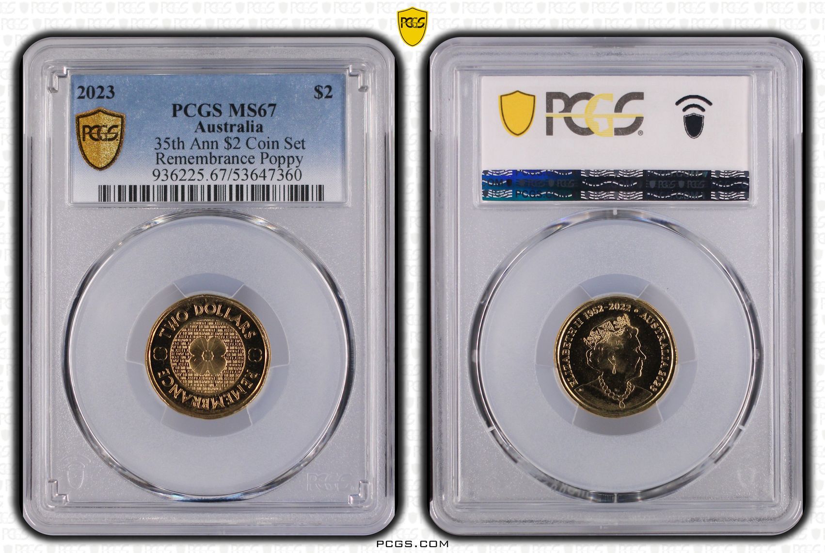 35th Ann $2 Coin Set Remembrance Poppy, Two Dollar, 2023, PCGS MS67