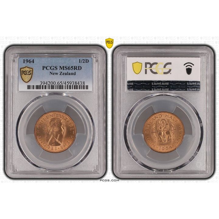 1964 New Zealand Half Penny PCGS - MS65RD -438