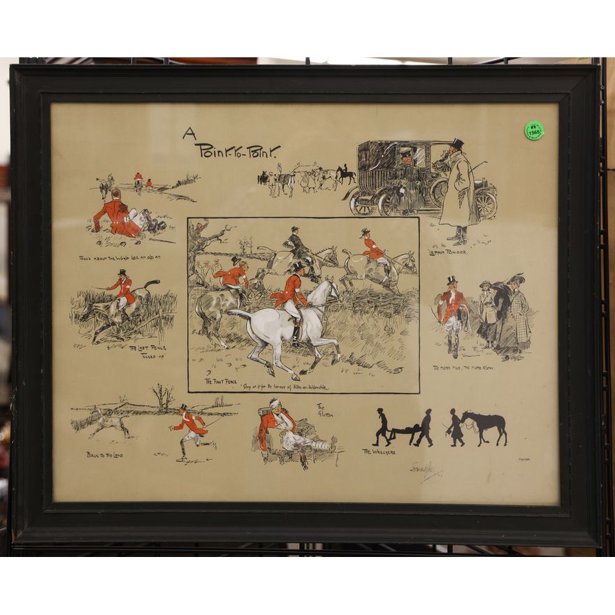 Antique Charles Payne ''Point to Point'' Equestrian Lithograph Framed