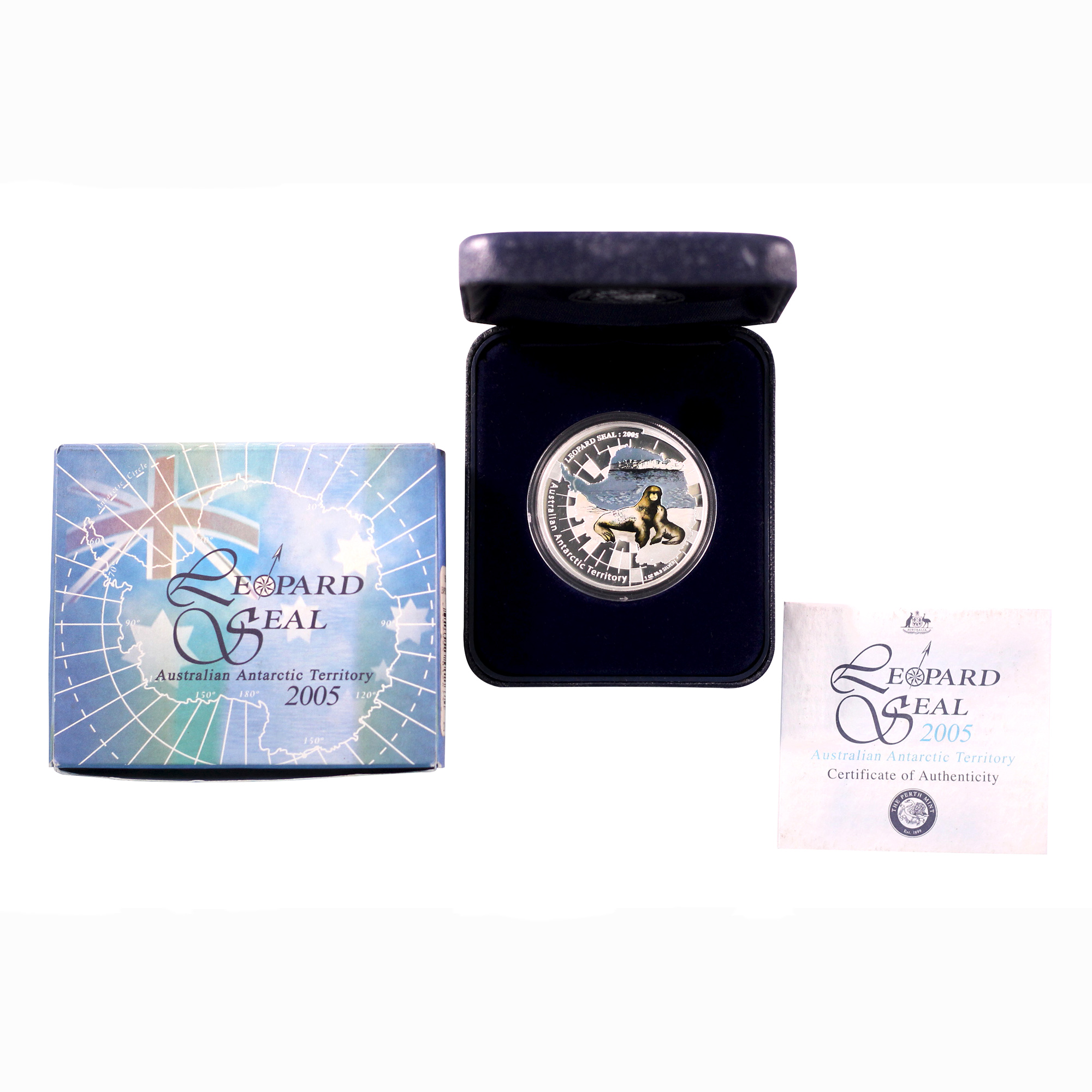 2005 Perth Mint Silver 1oz Leopard Seal Antarctic Territory Coin - Box