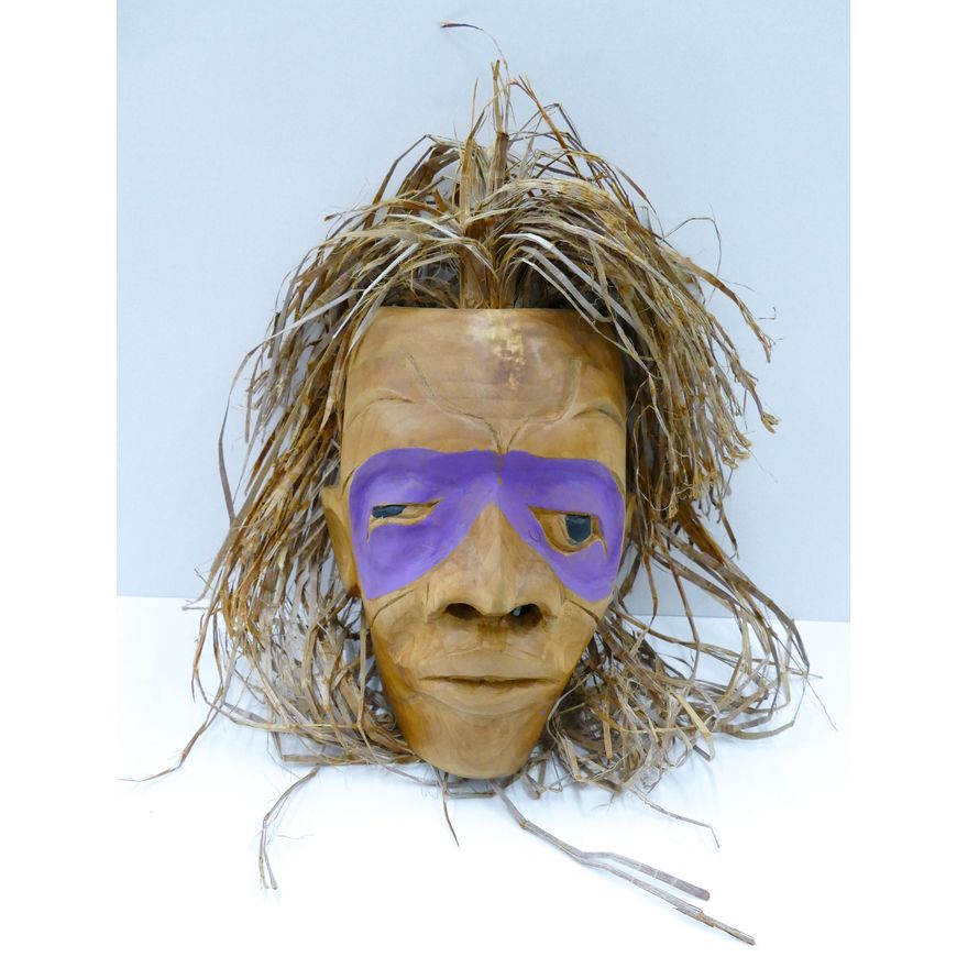 Joe Ives (S'Klallam) ''Warrior Mask'' Carved Cedar 14''x8''