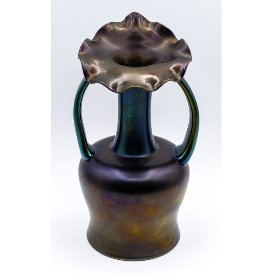 Bohemian Purple Iridescent Glass Pulpit Vase 8''