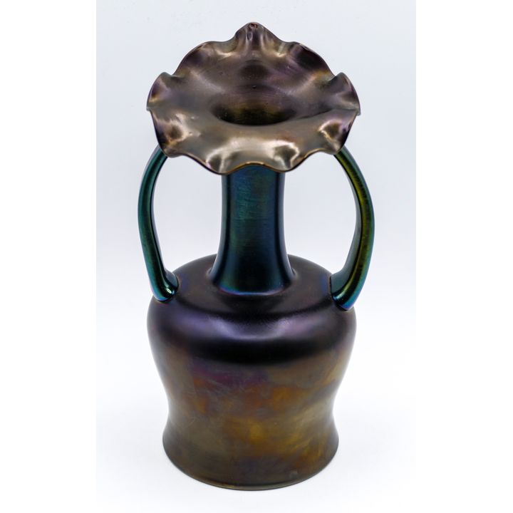 Bohemian Purple Iridescent Glass Pulpit Vase 8''