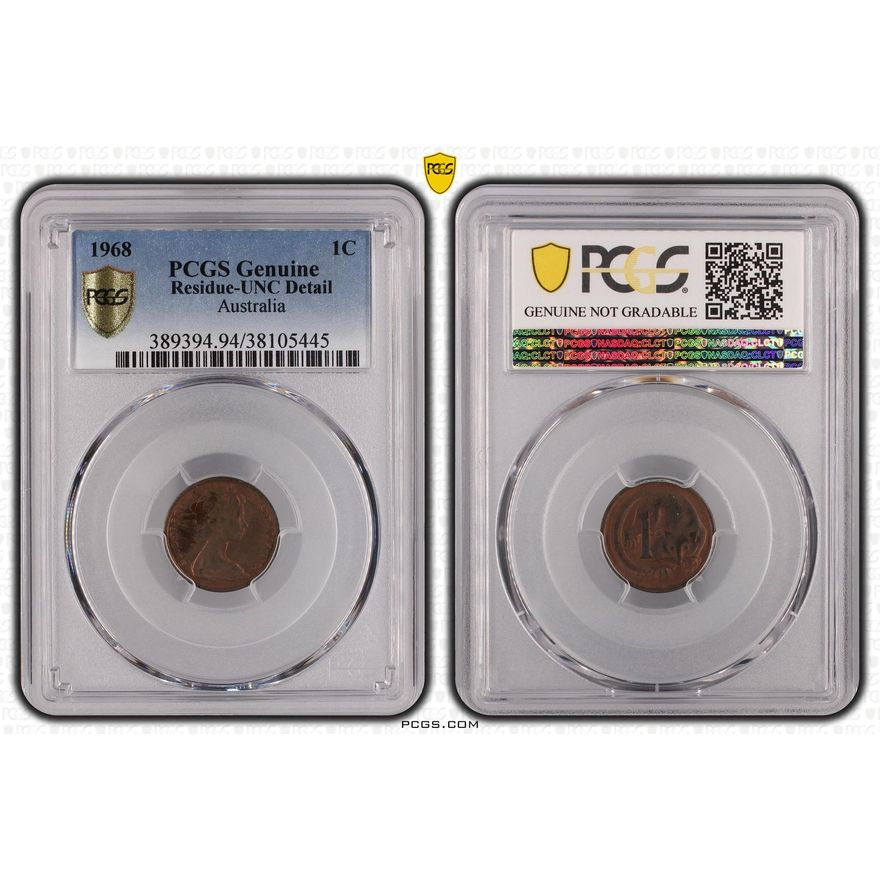 One Cent, 1968, PCGS Genuine  - UNC Details (94 - Altered Surf.)