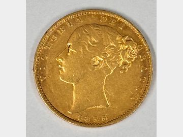 1855 VICTORIA W.W INCUSE SHIELD GOLD SOVEREIGN