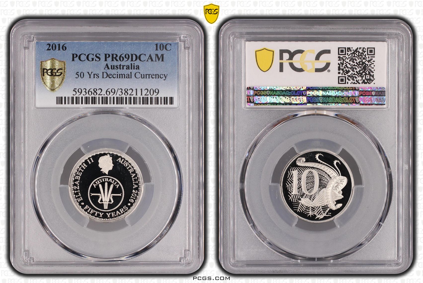 2016 Australia Ten Cent, 10c 50 Yrs Decimal Currency PCGS - PR69DCAM -209
