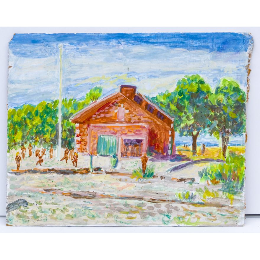 Attributed to Joe Reno ''Summer Camp'' Oil on Board 10''x12''