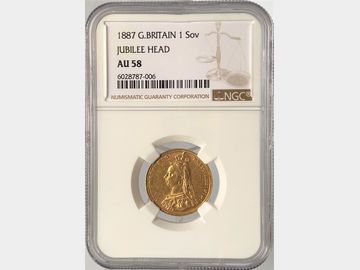 1887 VICTORIA JUBILEE HEAD LONDON MINT GOLD SOVEREIGN AU58