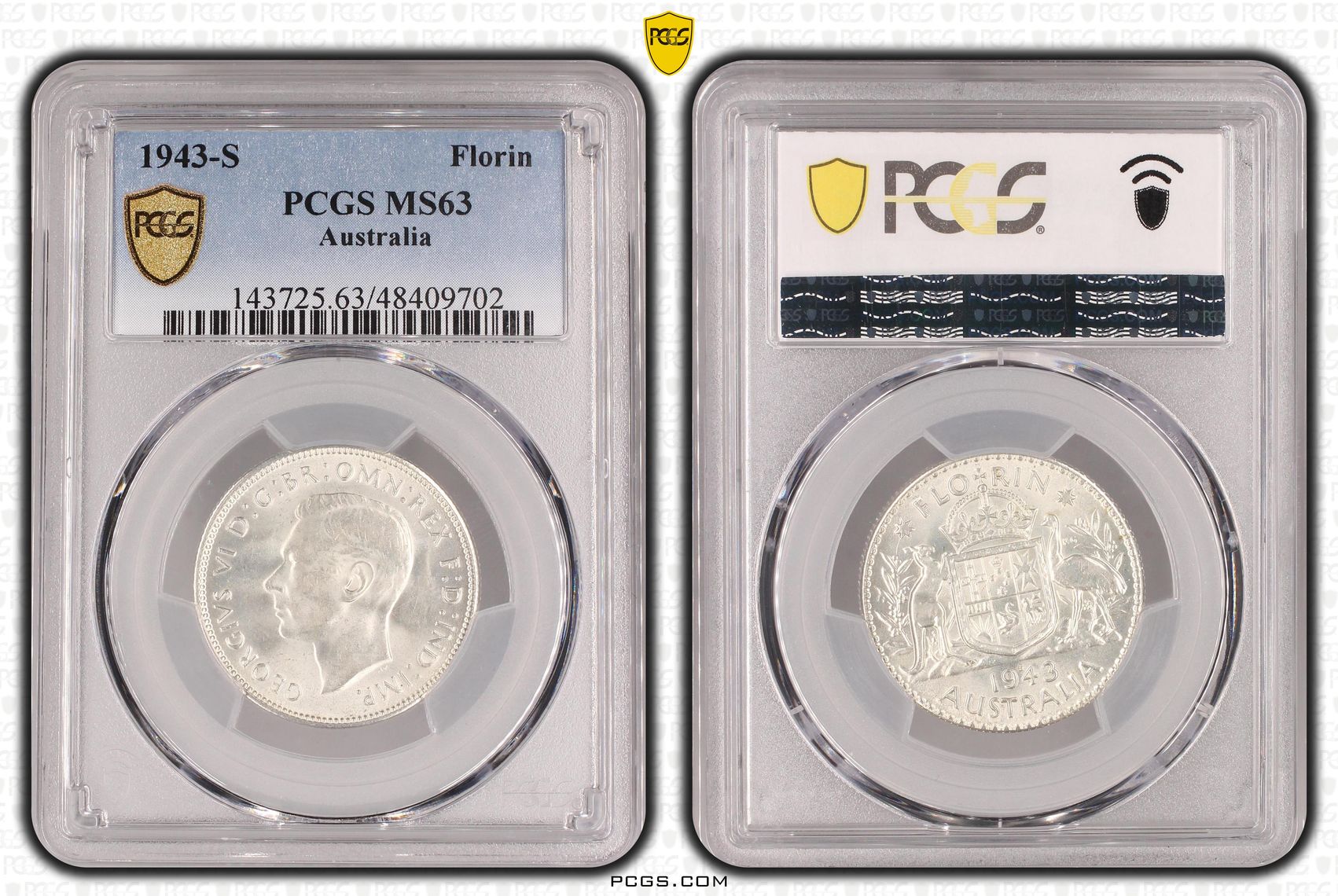 George VI, Florin, 1943-S, PCGS MS63