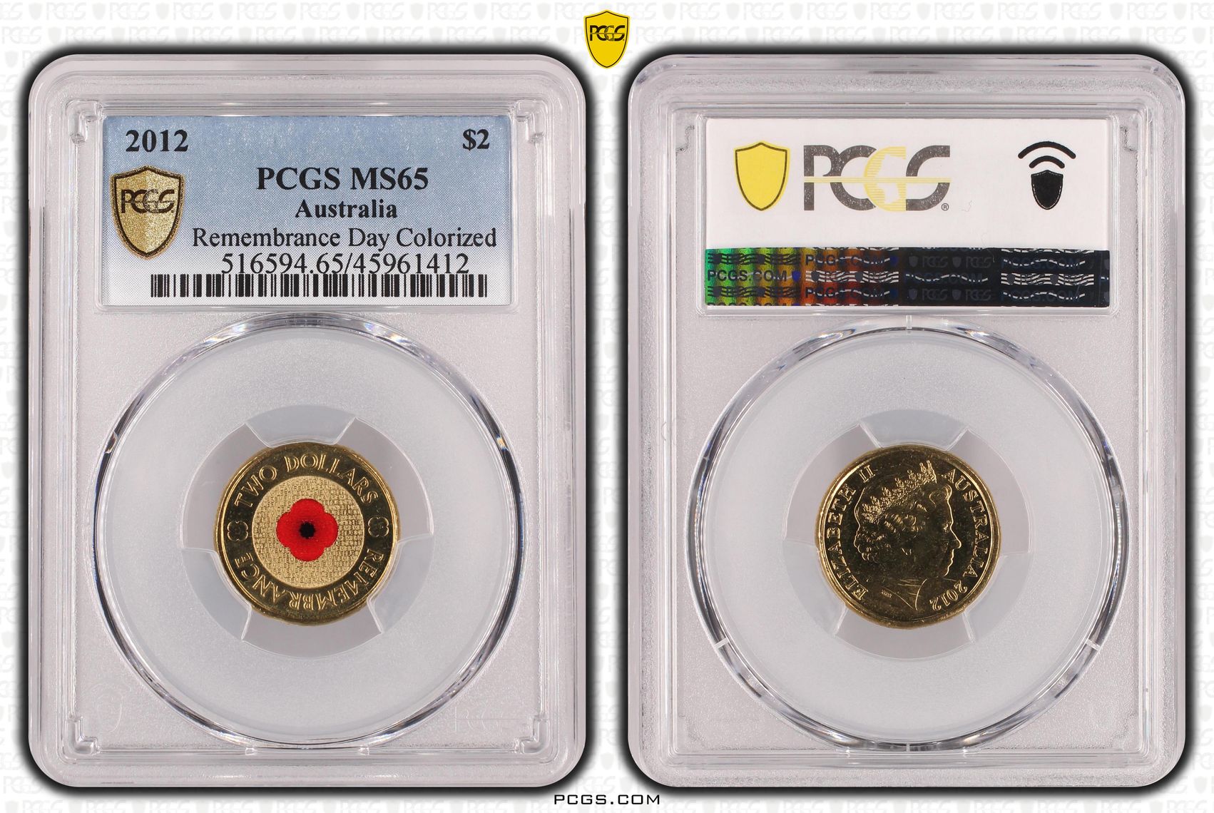 Remembrance Day Colored, Two Dollar, 2012, PCGS MS 65