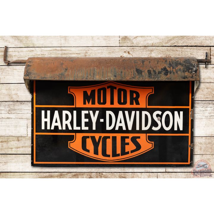 Harley Davidson Motorcycles Double Sided Porcelain Lighted Hood Sign TAC 8.9 & 8.5