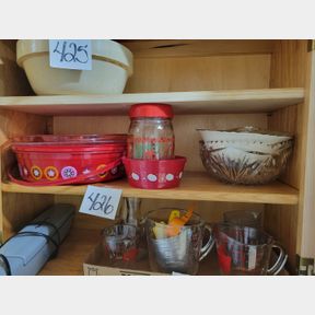 Glass serving bowls and plastic Christmas containers
