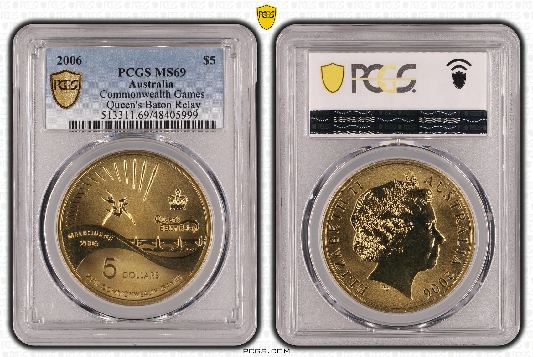 Elizabeth II, Commonwealth Games - Queen's Baton Relay, Five Dollar, 2006, PCGS MS69