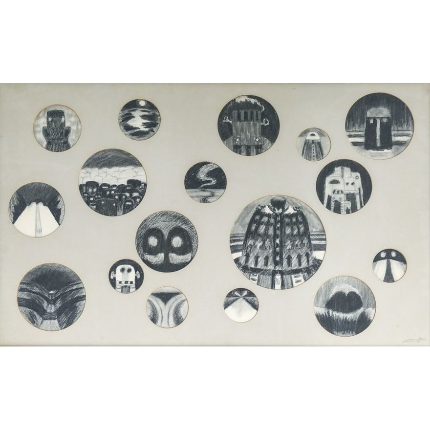 Jack McLarty ''The Automobile Comes to the Work'' 1972 Charcoal on Paper