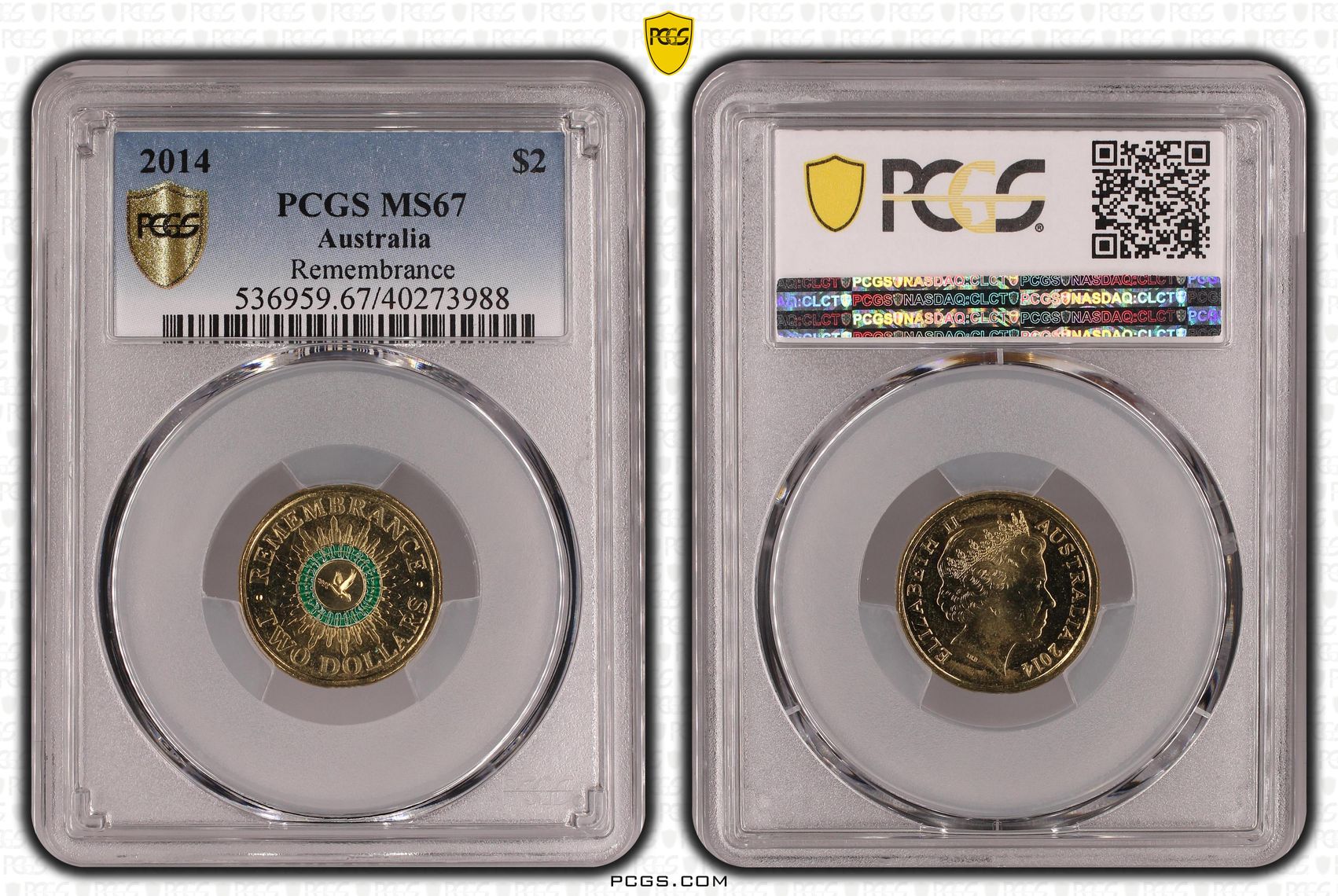 2014 Australia Two Dollar, $2 Remembrance PCGS - MS67 -988