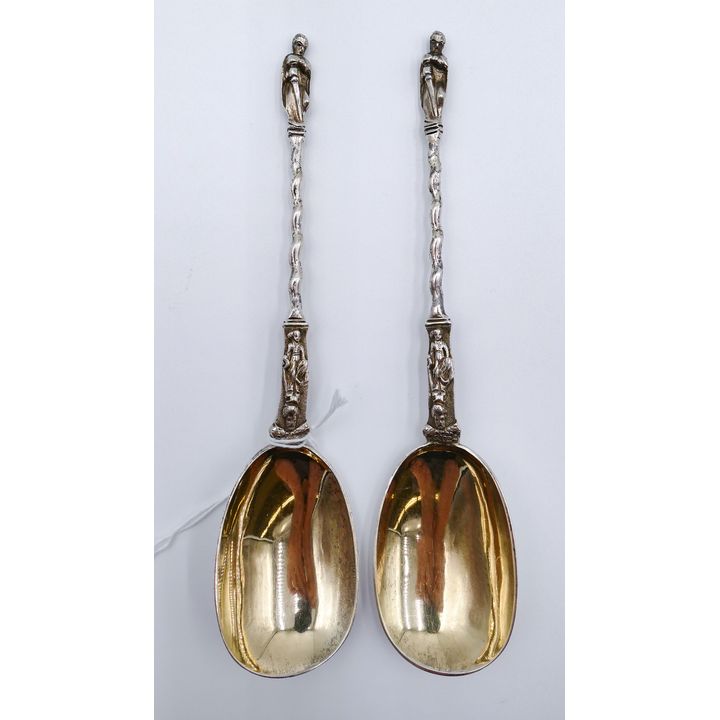 Pair English Victorian Sterling Apostle Spoons 7.5'' - 108 Grams TW