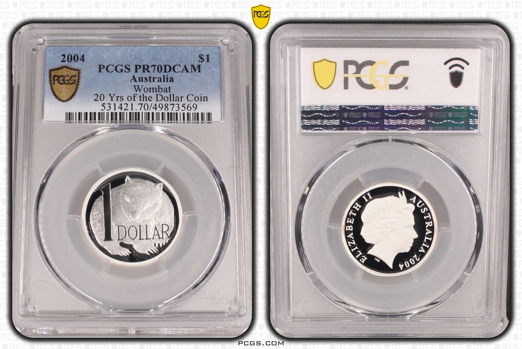Wombat POP 37/0, One Dollar, 2004, PCGS PR70DCAM