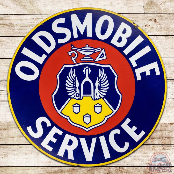 Oldsmobile Service 42" Double Sided Porcelain Sign w/ Crest Logo