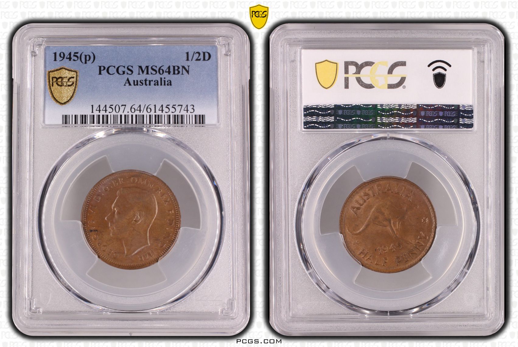 George VI, POP 16/0, Halfpenny, 1945(p), PCGS MS64BN
