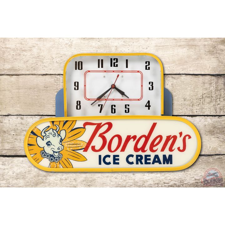 Borden's Ice Cream Art Deco Lighted Advertising Clock TAC 8.25