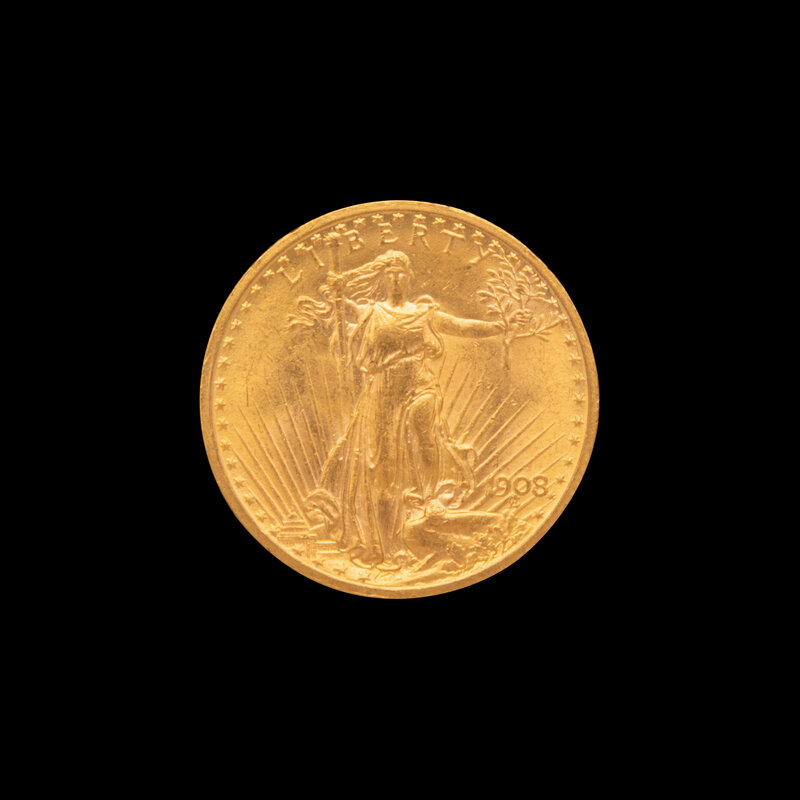A 1908 Saint-Gaudens: No Motto $20 Gold Coin