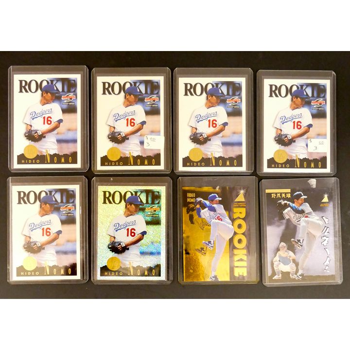 8pc Hideo NomoRookie Baseball Cards. Includes 6pc Score '95 (#141) and 2pc 1995 Pinnacle (#48 and 149)