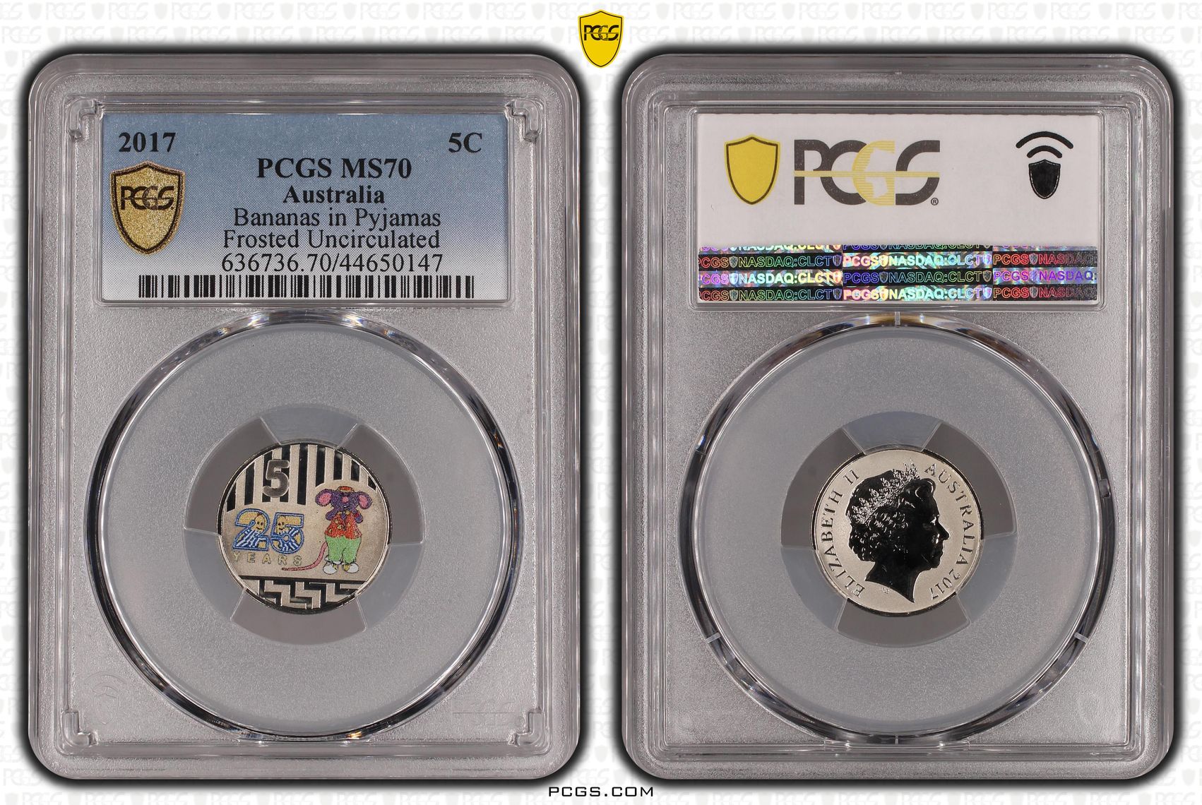 2017 Australia Five Cent, 5c Bananas in Pajamas Frosted Uncirculated PCGS - MS70 POP 43/0 -147