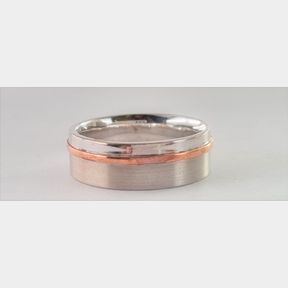 WHITE AND ROSE GOLD TRIM MENS MATT POLISHED WEDDING BAND - 51629/060