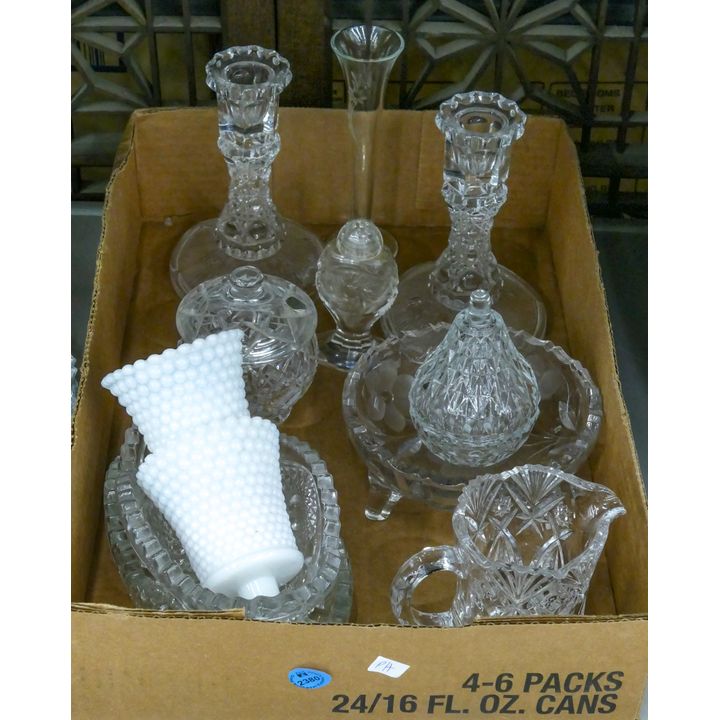 Box Cut Glass Candlesticks Etc.