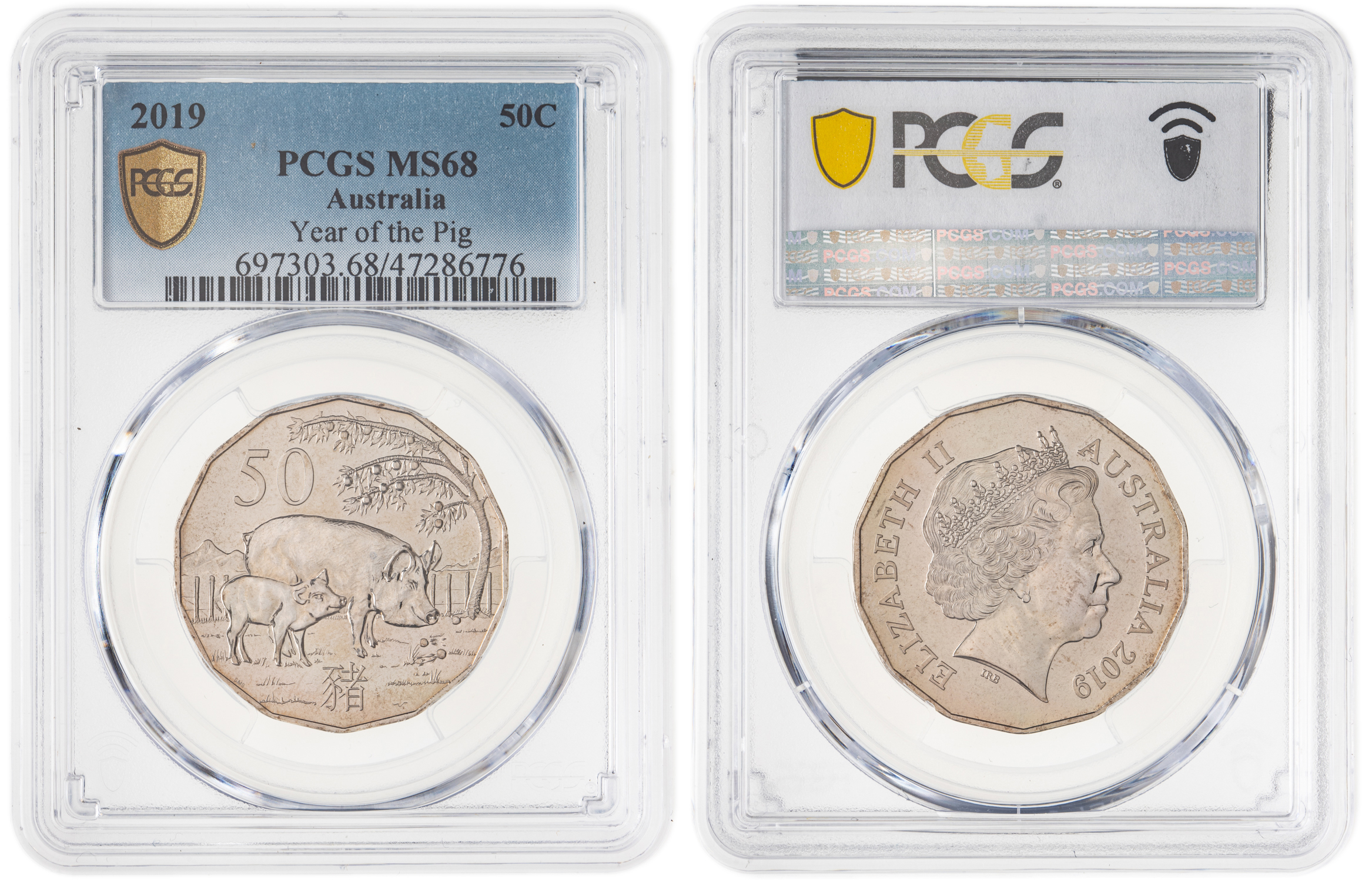 Elizabeth II, Year of the Pig, Fifty Cent, 2019, PCGS MS68