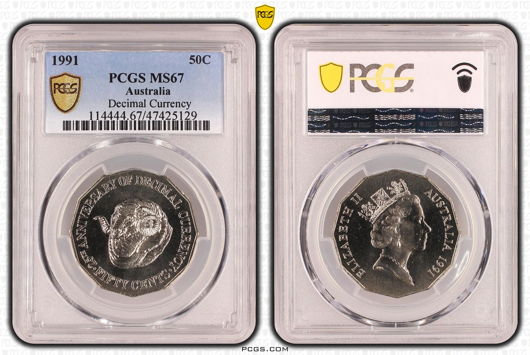 25th Anniversary Decimal Currency, Fifty Cent, 1991, PCGS MS 67