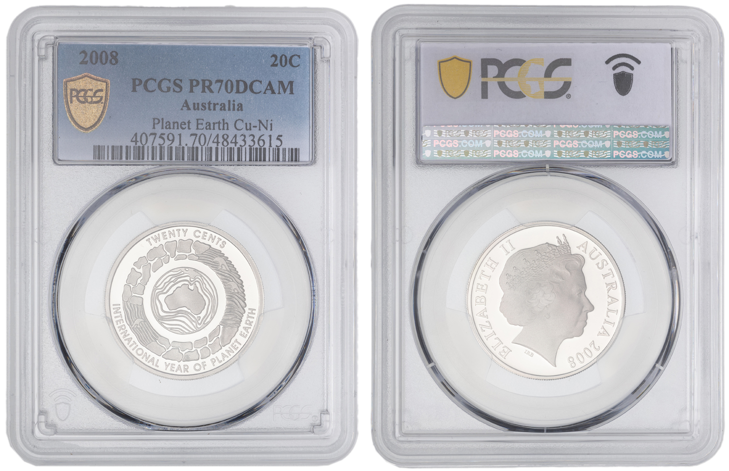 Elizabeth II, Planet Earth Cu-Ni, Twenty Cent, 2008, PCGS PR70DCAM