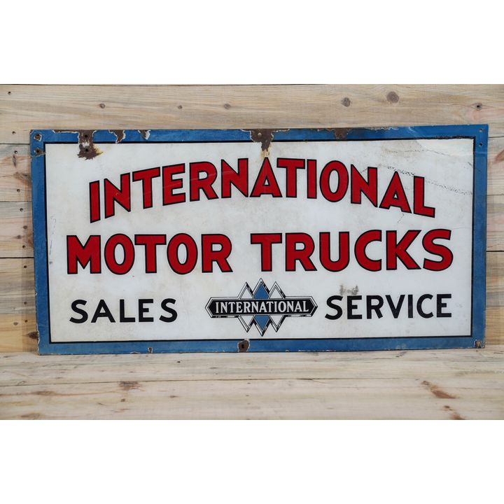 International Motor Trucks Sales & Service w/ Logo Double Sided Porcelain Sign TAC 7.5 & 6.5