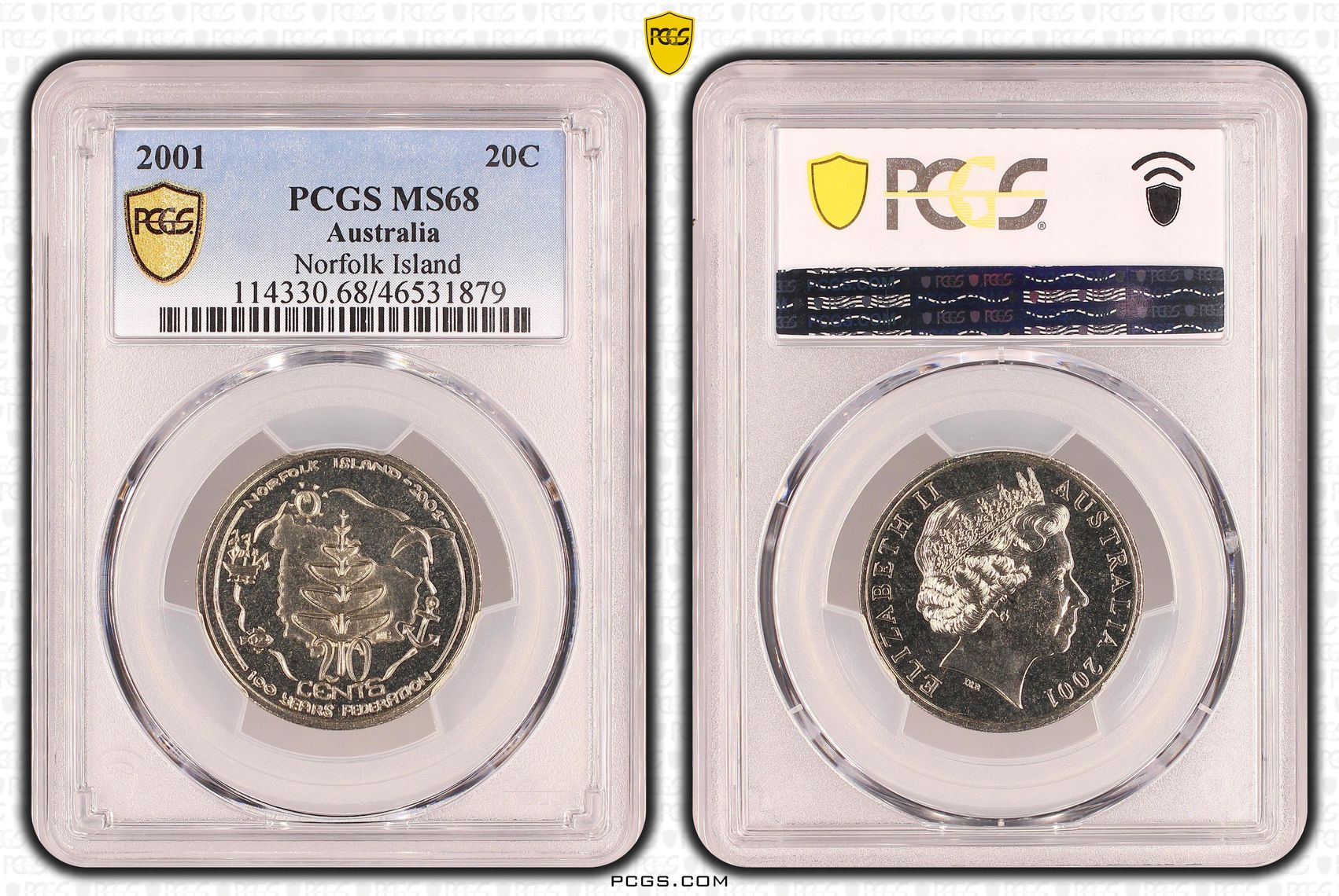 Norfolk Island, Twenty Cent, 2001, PCGS MS68